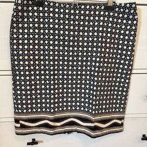 Ann Taylor Black and White Geometric Knit Pencil Skirt with Striped Hem
